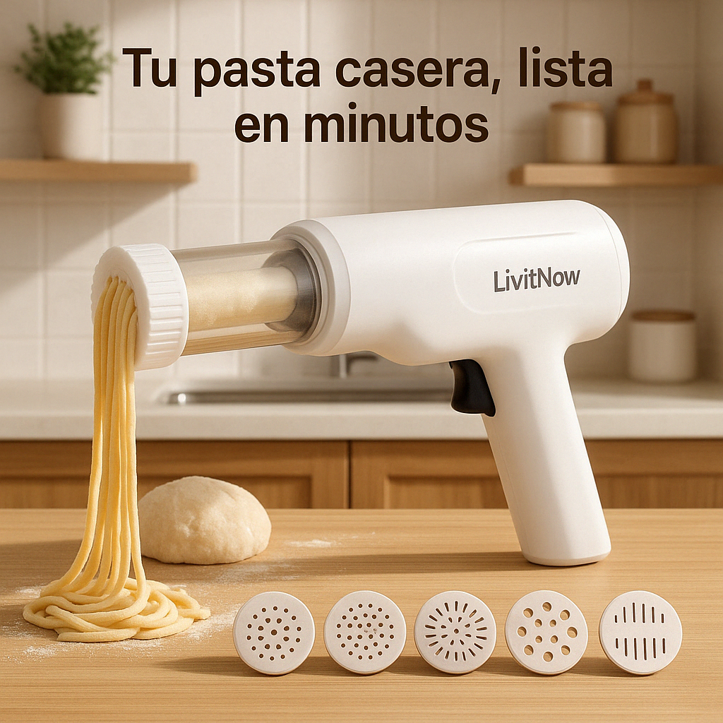 LivitNow™ – Máquina Eléctrica de Pasta Casera con 6 Moldes Intercambiables