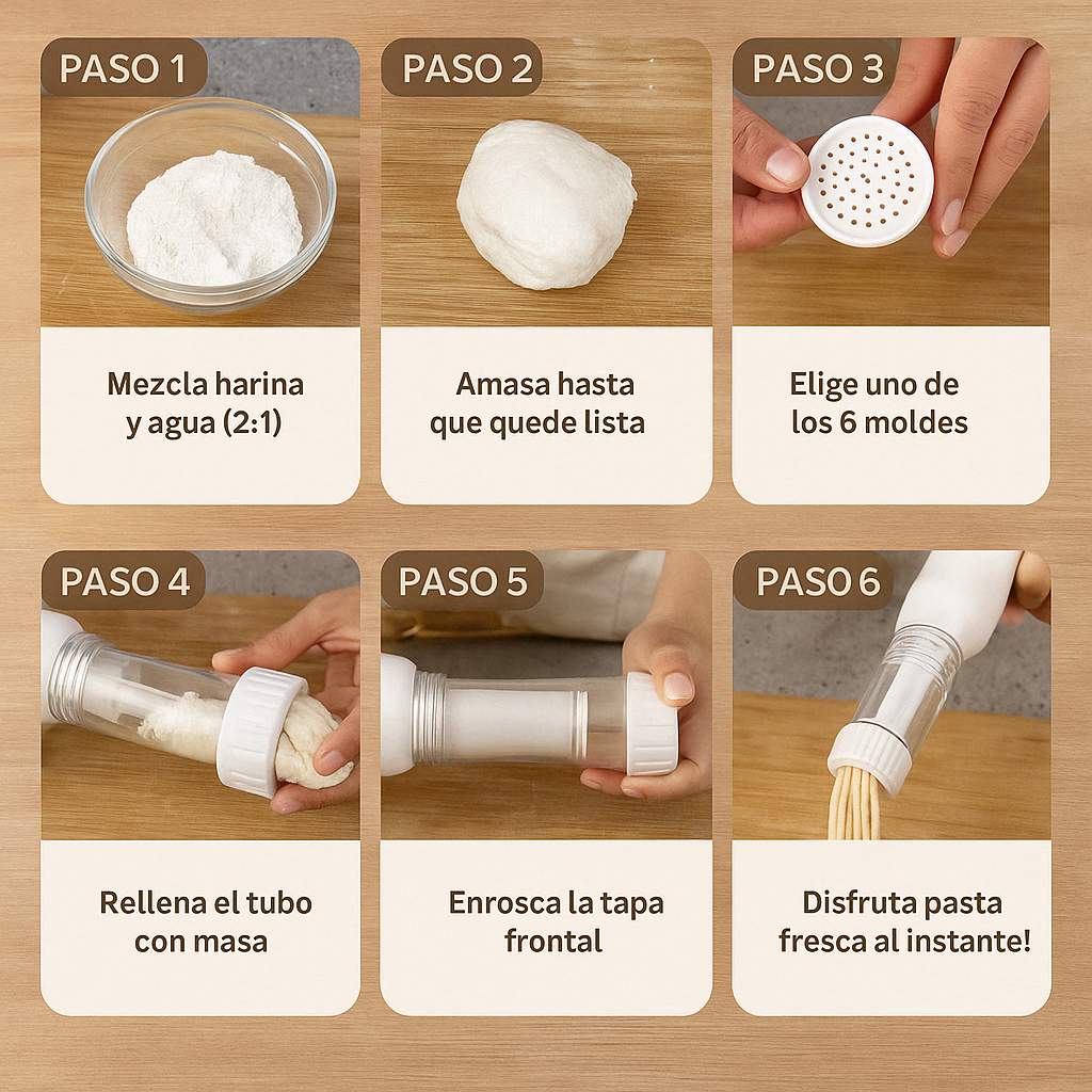 LivitNow™ – Máquina Eléctrica de Pasta Casera con 6 Moldes Intercambiables