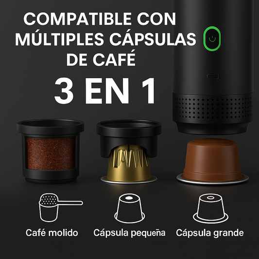 Cafetera Espresso Portátil BrewGo™ 3 en 1 | Cápsulas y Café Molido