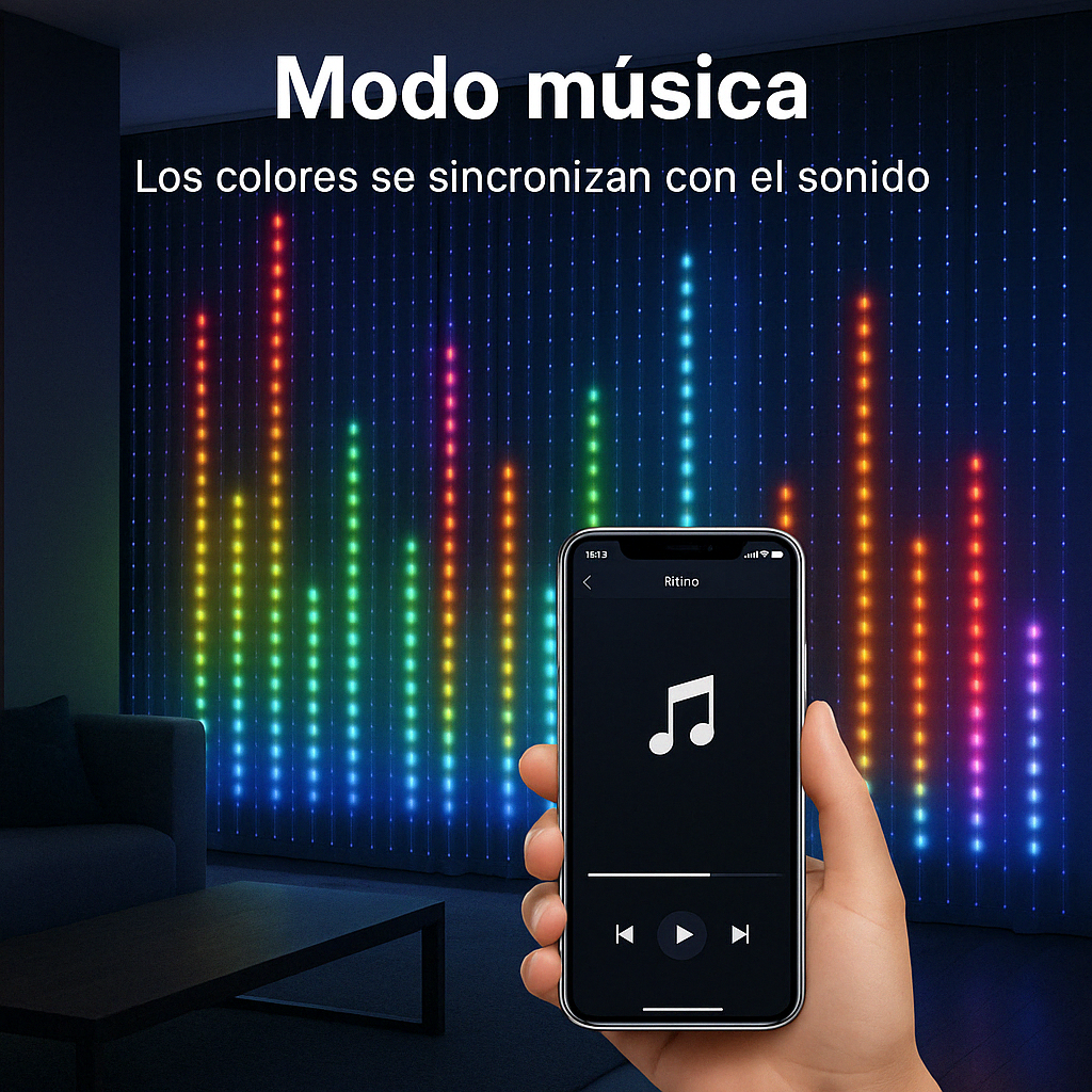 LumiDrop™ – Cortina LED Inteligente con Bluetooth