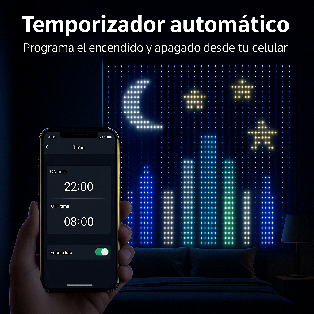LumiDrop™ – Cortina LED Inteligente con Bluetooth