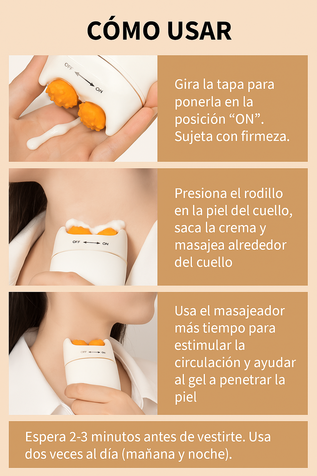 Crema Reafirmante Cuello NeckLift AH-8 con Masajeador 360° | Reduce Líneas y Flacidez