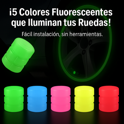 GlowCaps™ – Tapas Fluorescentes para Válvulas de Ruedas (4 un.)