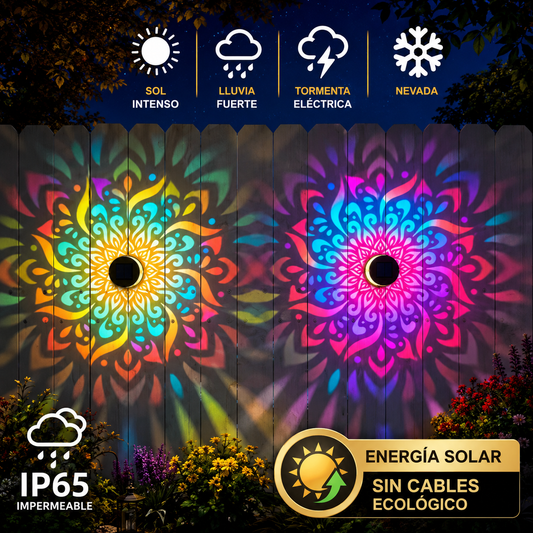 Lámpara Solar Mandala — Proyección 7 Colores (Interior y Exterior)
