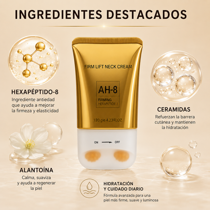 Crema Reafirmante Cuello NeckLift AH-8 con Masajeador 360° | Reduce Líneas y Flacidez