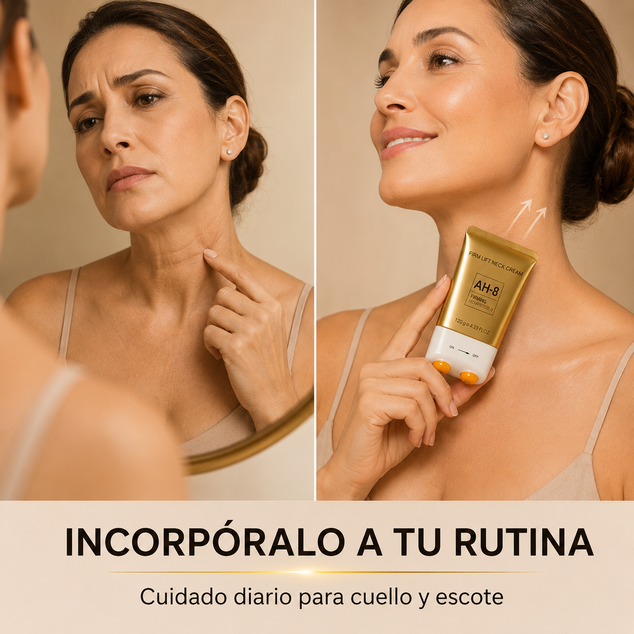 Crema Reafirmante Cuello NeckLift AH-8 con Masajeador 360° | Reduce Líneas y Flacidez